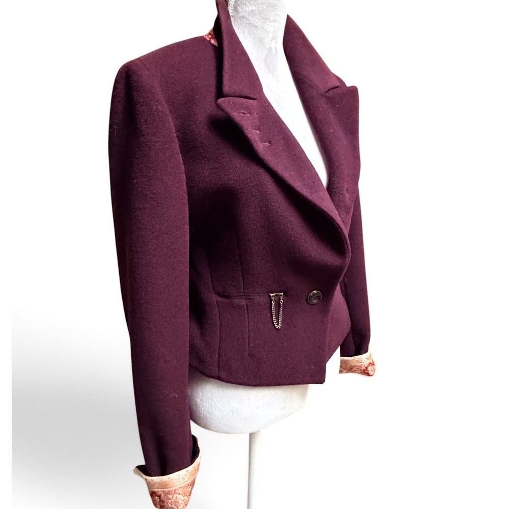 Barbara Bui Paris Wool Blazer S Burgundy Fitted Steampunk Jacket Militaryv